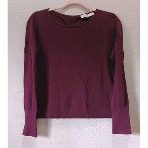 Loft Cropped Sweater Medium Long Sleeves Button Accent Purple